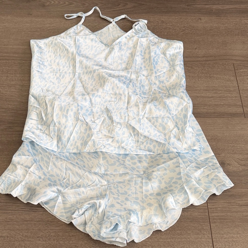 Light Blue Silk Sleeveless Top and Shorts Set